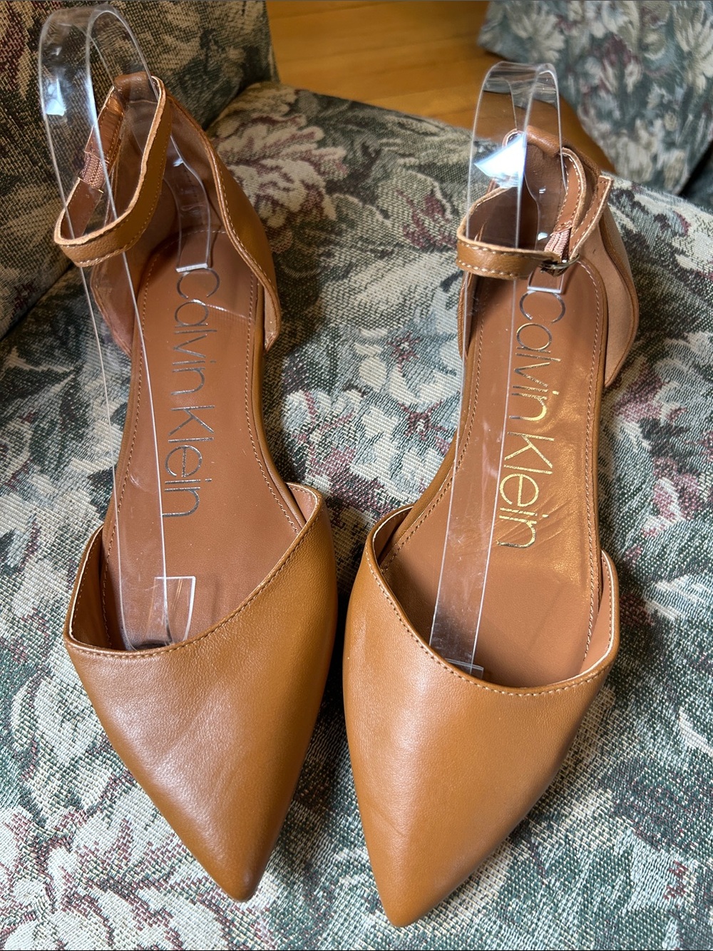 Calvin Klein Women's Cognac Pointed-Toe Ankle-Strap Flats